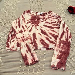 Cozy, graffiti long sleeve, merlot and white tie-dye shirt